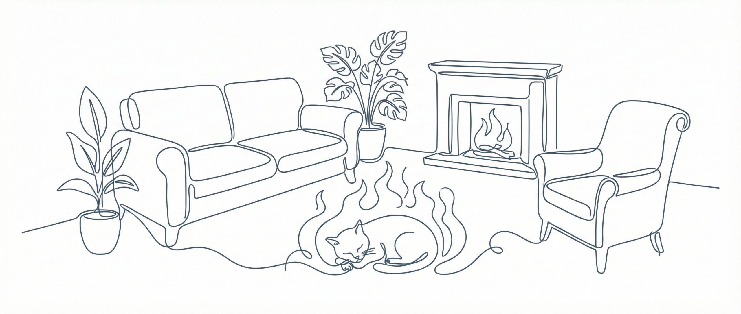 暖かいリビングで安心して眠る猫の抽象画（マティス風）